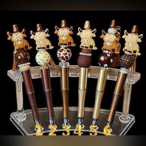 New! Custom Made Adorable Highland Cow Beaded Pen w/Free Ink Refill